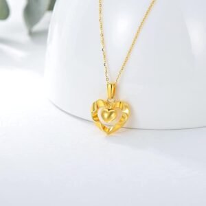 18k Real Gold Heart Necklaces for Women, Dainty Yellow Gold Luster Love Heart-shaped Pendant Anniversary Jewelry Gifts for Her