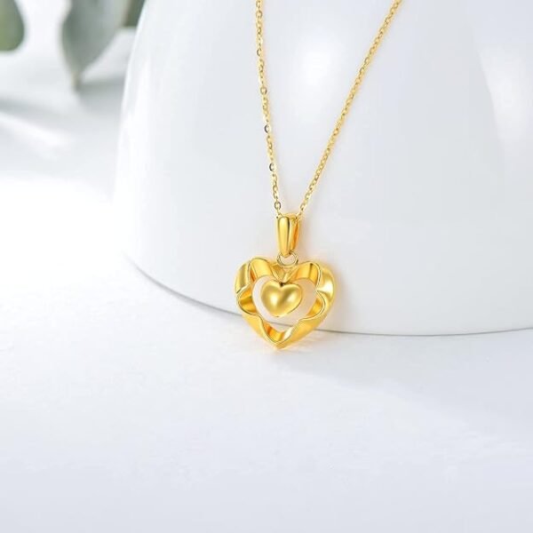 18k Real Gold Heart Necklaces for Women, Dainty Yellow Gold Luster Love Heart-shaped Pendant Anniversary Jewelry Gifts for Her