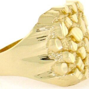 10k Solid Yellow Gold Nugget Diamond Cut Mens Ring