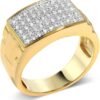 Gem Stone King White Diamond Ring For Men In 10K Yellow Gold