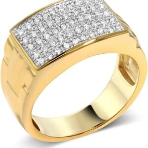 Gem Stone King White Diamond Ring For Men In 10K Yellow Gold