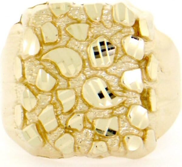 10k Solid Yellow Gold Nugget Diamond Cut Mens Ring