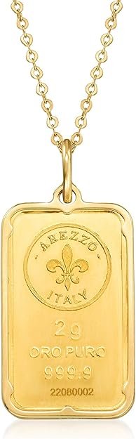 Ross-Simons Italian 24kt Yellow Gold Fleur-De-Lis 2-Gram Ingot Pendant Necklace With 14kt Yellow Gold Frame