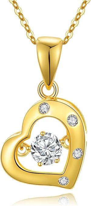 18K Real Gold Heart Necklace for Women