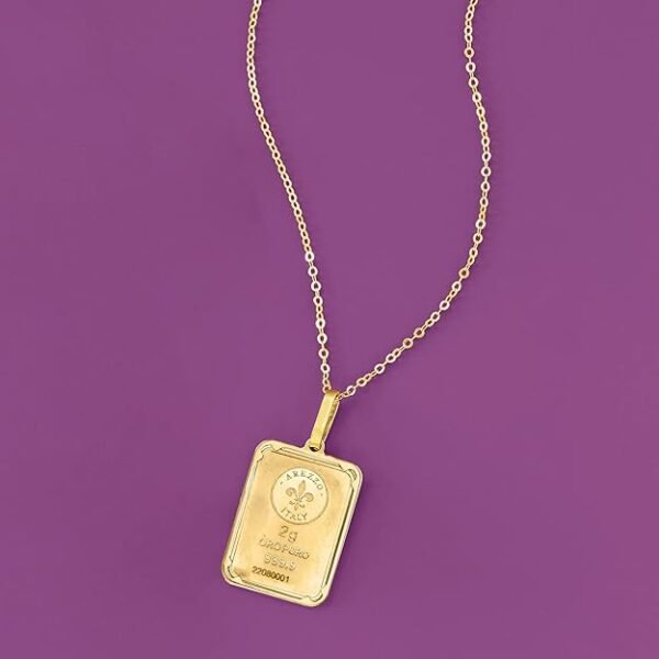 Ross-Simons Italian 24kt Yellow Gold Fleur-De-Lis 2-Gram Ingot Pendant Necklace With 14kt Yellow Gold Frame