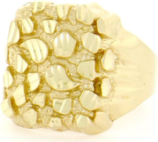 10k Solid Yellow Gold Nugget Diamond Cut Mens Ring