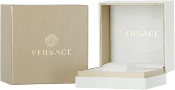 Versace Greca Logo Collection Luxury Mens Watch Timepieces with a Two Tone Bracelet and Case Featuring a Silver Dial