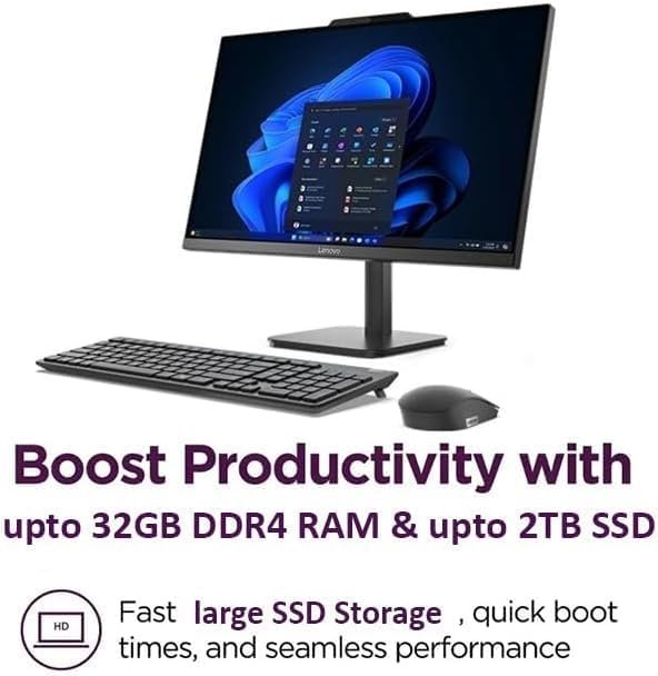 Lenovo 23.8" FHD All-in-One Desktop Computer for Home & Business, Intel N100 (up to 3.4 GHz), 8GB RAM, 512GB SSD, Intel UHD Graphics, RJ45, Bluetooth, HDMI, Wi-Fi, Keyboard & Mouse, Windows 11 Pro