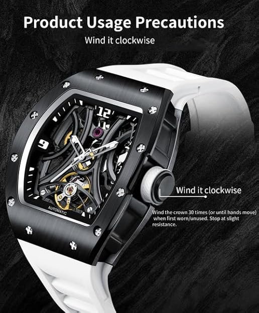 Paras Crown Automatic Analog Watches for Men Mechanical Mens Watches Stainless Case 50M Waterproof Fashion Luxury Wrist Watches with Silicone Strap