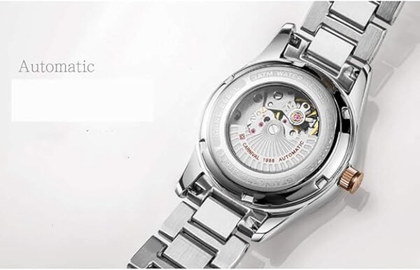 51UjLetDBBL._AC_SX625_ Women's Diamond Automatic Mechanical Rose Gold Stainless Steel Sapphire Waterproof Lady's Elegant White Watch