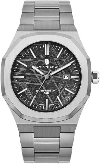 SAPPHERO Men's Watch Octagonal Stainless Steel 30M Waterproof Luminous Wristwatch Luxury Analog Quartz Watch for Men with Date Elegant Mens