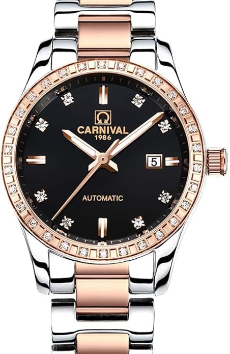 Women's Diamond Automatic Mechanical Rose Gold Stainless Steel Sapphire Waterproof Lady's Elegant Blue Watch