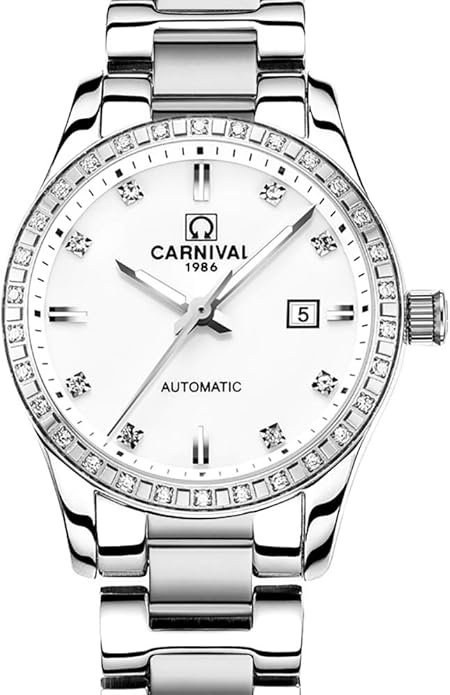 611w7OiIBzL._AC_SY695_ Women's Diamond Automatic Mechanical Rose Gold Stainless Steel Sapphire Waterproof Lady's Elegant White Watch