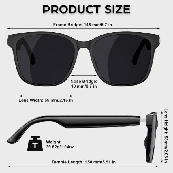 Smart Glasses - Bluetooth Audio Sunglasses with Polarized Lenses - Wireless Headphones, Hands-Free Calling, UV Protection