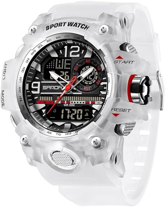 Men's Colorful Watches Sports Outdoor 55mm Large Face Camouflage 50M Waterproof Military Wrist Watch Tactical Date Multi Function LED Alarm Rugged Wristwatch for Training Hiking Adventure