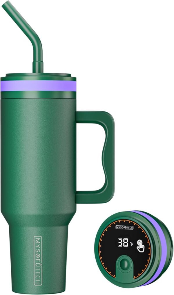 Smart Water Bottle with Reminder to Drink Water|Smart Tumbler with Mood Lighting For Camping |LED Glow Reminder When You Need to Drink| Straw Lid,40oz,Insulated Stainless Steel(Cream