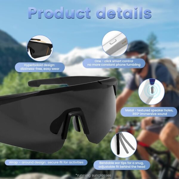 Polarized Bluetooth Sunglasses for Men and women,Sport Smart Glasses Open Ear Music Speakers,Built-in Mic,UV Protection Running Baseball Sunglasses, Cycling Glasses(Black)