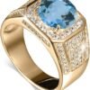 Gemstone Men's Rings 1CT Round Cut Ring for Men in 10K 14K 18K Solid Gold Promise Engagement Ring Band for husband Him