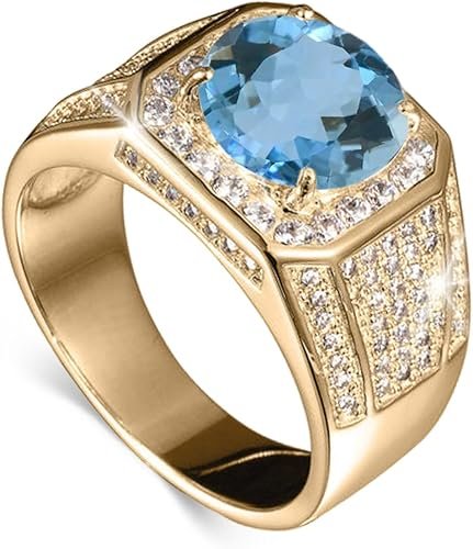 Gemstone Men's Rings 1CT Round Cut Ring for Men in 10K 14K 18K Solid Gold Promise Engagement Ring Band for husband Him