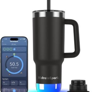 Hidrate Spark PRO 2 Smart Tumbler – 30 oz Insulated Stainless Steel, Tracks Water Intake, Glows & Beeps For Drink Reminder, Bluetooth Sync to App, Straw Lid, BPA-Free, Black (with Apple Find My