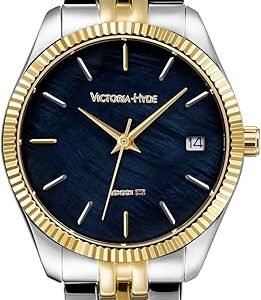 VICTORIA HYDE Two Tone Watches for Women, Silver and Gold Womens Watch, Stainless Steel Deepsea Blue Face Ladies Watch