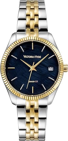 61Hq8f2-kiL._AC_SY535_ VICTORIA HYDE Two Tone Watches for Women, Silver and Gold Womens Watch, Stainless Steel Deepsea Blue Face Ladies Watch