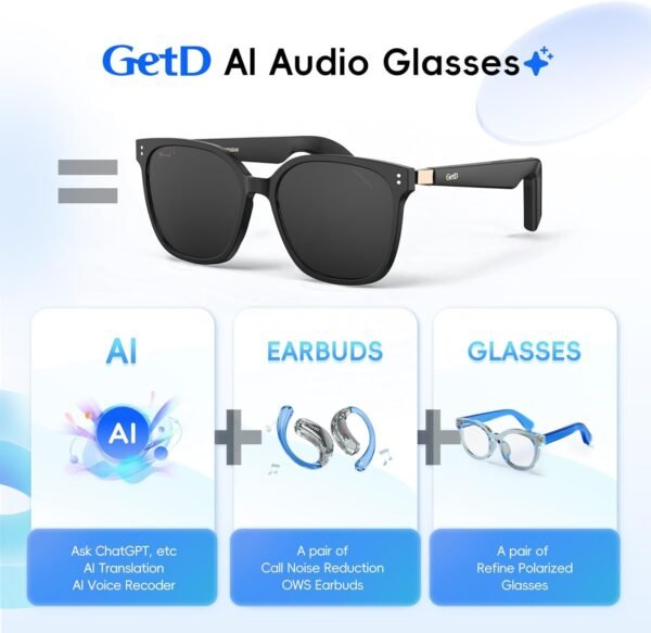 AI Sunglasses, AI Real-time Translation with 147 Languages, Smart Nylon Polarized Sunglasses，Bluetooth Glasses for Women and Men with Speaker, Music Glasses, 11H Battery Life, Voice Control