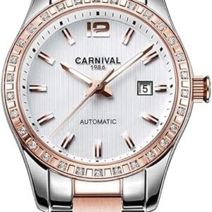 Women's Diamond Automatic Mechanical Rose Gold Stainless Steel Sapphire Waterproof Lady's Elegant White Watch