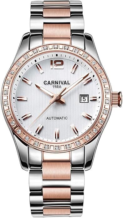 Women's Diamond Automatic Mechanical Rose Gold Stainless Steel Sapphire Waterproof Lady's Elegant Blue Watch