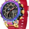 Men's Colorful Watches Sports Outdoor 55mm Large Face Camouflage 50M Waterproof Military Wrist Watch Tactical Date Multi Function LED Alarm Rugged Wristwatch for Training Hiking Adventure