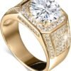Gemstone Men's Rings 1CT Round Cut Ring for Men in 10K 14K 18K Solid Gold Promise Engagement Ring Band for husband Him
