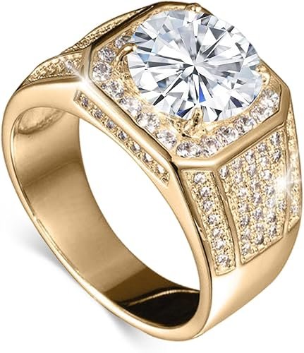 Gemstone Men's Rings 1CT Round Cut Ring for Men in 10K 14K 18K Solid Gold Promise Engagement Ring Band for husband Him