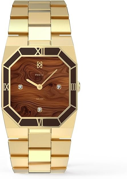 PASCAL Octagonal Enamel Diamond Watch for Men, Modern Vintage Octagonal Men's Quartz Luxury Gold Dress Watch, Sapphire Crystal, Roman Bezel