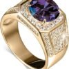Gemstone Men's Rings 1CT Round Cut Ring for Men in 10K 14K 18K Solid Gold Promise Engagement Ring Band for husband Him