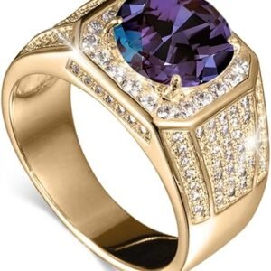 Gemstone Men's Rings 1CT Round Cut Ring for Men in 10K 14K 18K Solid Gold Promise Engagement Ring Band for husband Him
