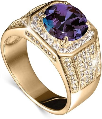 Gemstone Men's Rings 1CT Round Cut Ring for Men in 10K 14K 18K Solid Gold Promise Engagement Ring Band for husband Him