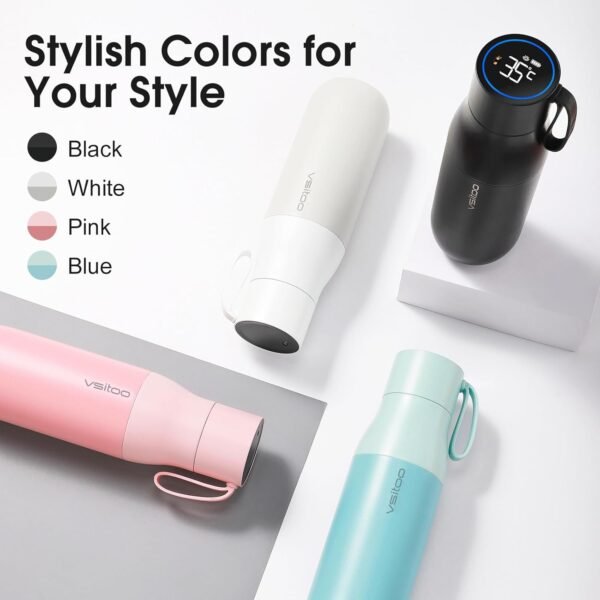 VSITOO 15 oz Smart Self-Cleaning Water Bottle,Stainless Steel Vacuum Flask,BPA-Free, One-Touch Clean,30-Day Battery, Magnetic Charging,Portable Bottle for Travel,Gym or Office,White