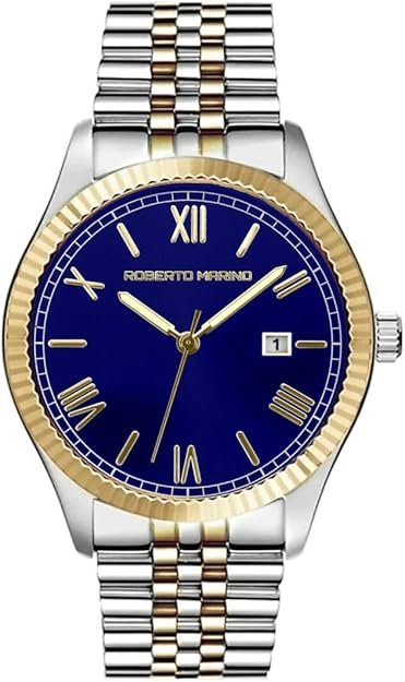 Roberto Marino Men’s Luxury Watch – Gold Stainless Steel, Japanese Quartz, Blue Dial, 3 ATM Water Resistant