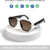 Smart glasses，Bluetooth headphone Sunglasses Aviator Stylish Wireless Fashion Glasses for Working&Outdoor