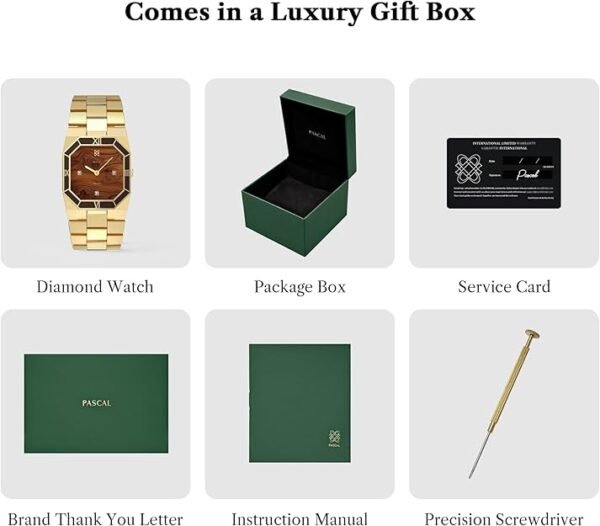 PASCAL Octagonal Enamel Diamond Watch for Men, Modern Vintage Octagonal Men's Quartz Luxury Gold Dress Watch, Sapphire Crystal, Roman Bezel