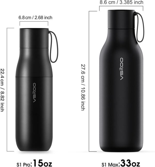 VSITOO 15 oz Smart Self-Cleaning Water Bottle,Stainless Steel Vacuum Flask,BPA-Free, One-Touch Clean,30-Day Battery, Magnetic Charging,Portable Bottle for Travel,Gym or Office,White