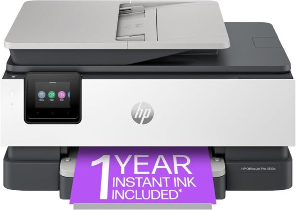 HP OfficeJet Pro 8139e Wireless All-in-One Color Inkjet Printer, Print, scan, Copy, fax, ADF, Duplex Printing Best-for-Home Office, 1 Year Instant Ink Trial Included