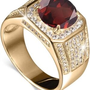 Gemstone Men's Rings 1CT Round Cut Ring for Men in 10K 14K 18K Solid Gold Promise Engagement Ring Band for husband Him
