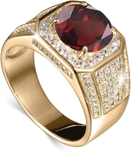 Gemstone Men's Rings 1CT Round Cut Ring for Men in 10K 14K 18K Solid Gold Promise Engagement Ring Band for husband Him