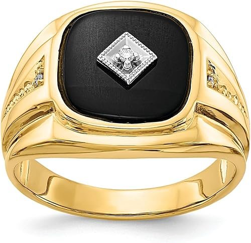 10K/14K/18K Solid Gold Black Onyx Greek Key Men Rings Yellow Gold Man's Chunky Signet Luxury Anniversary Rings Engagement Ring Band for Men Him Size 4-16