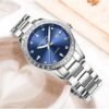 Women's Diamond Automatic Mechanical Rose Gold Stainless Steel Sapphire Waterproof Lady's Elegant Blue Watch
