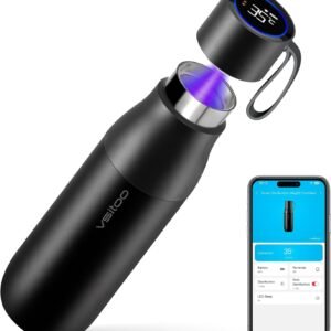 VSITOO 15 oz Smart Self-Cleaning Water Bottle,Stainless Steel Vacuum Flask,BPA-Free, One-Touch Clean,30-Day Battery, Magnetic Charging,Portable Bottle for Travel,Gym or Office,White