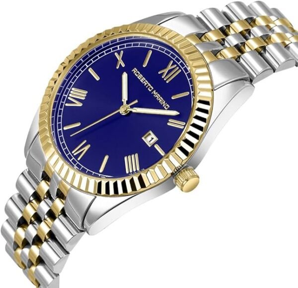 Roberto Marino Men’s Luxury Watch – Gold Stainless Steel, Japanese Quartz, Blue Dial, 3 ATM Water Resistant