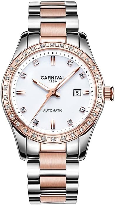 Women's Diamond Automatic Mechanical Rose Gold Stainless Steel Sapphire Waterproof Lady's Elegant Blue Watch