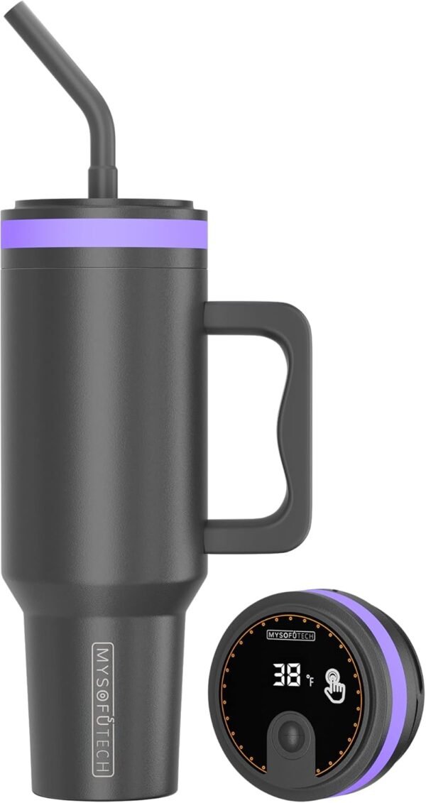 Smart Water Bottle with Reminder to Drink Water|Smart Tumbler with Mood Lighting For Camping |LED Glow Reminder When You Need to Drink| Straw Lid,40oz,Insulated Stainless Steel(Cream